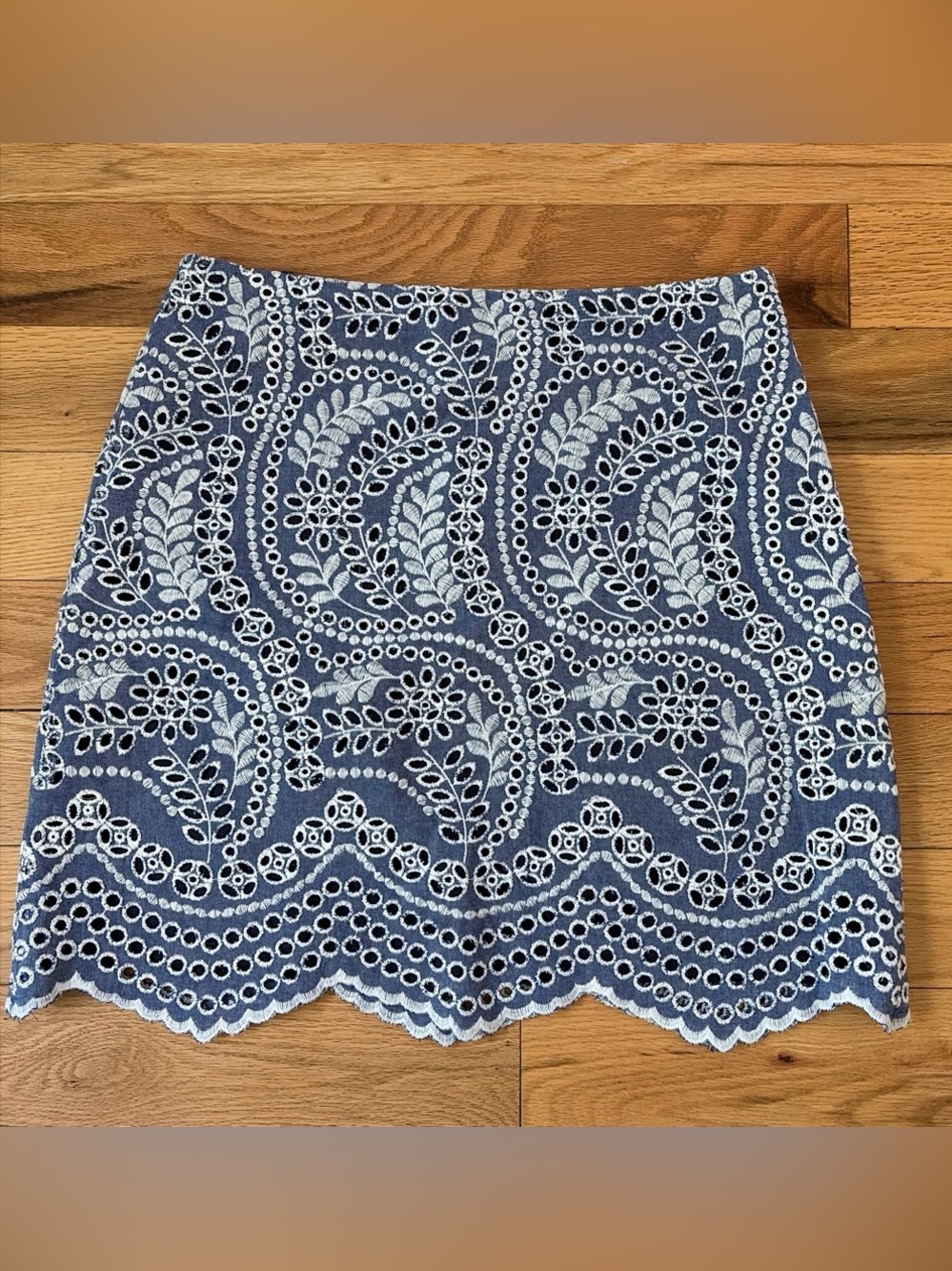 Eyelet Embroidered Blue Mini Skirt